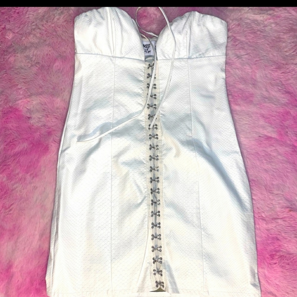 Princess Polly leather like sexy form fitting white vinyl dress